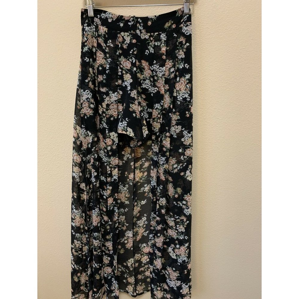 Leith High Low Black Floral Maxi Shorts Dress Small